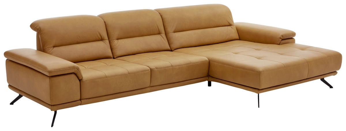 ECKSOFA Echtleder Currygelb  - Currygelb/Schwarz, Konventionell, Leder/Metall (343/193cm) - Beldomo Premium