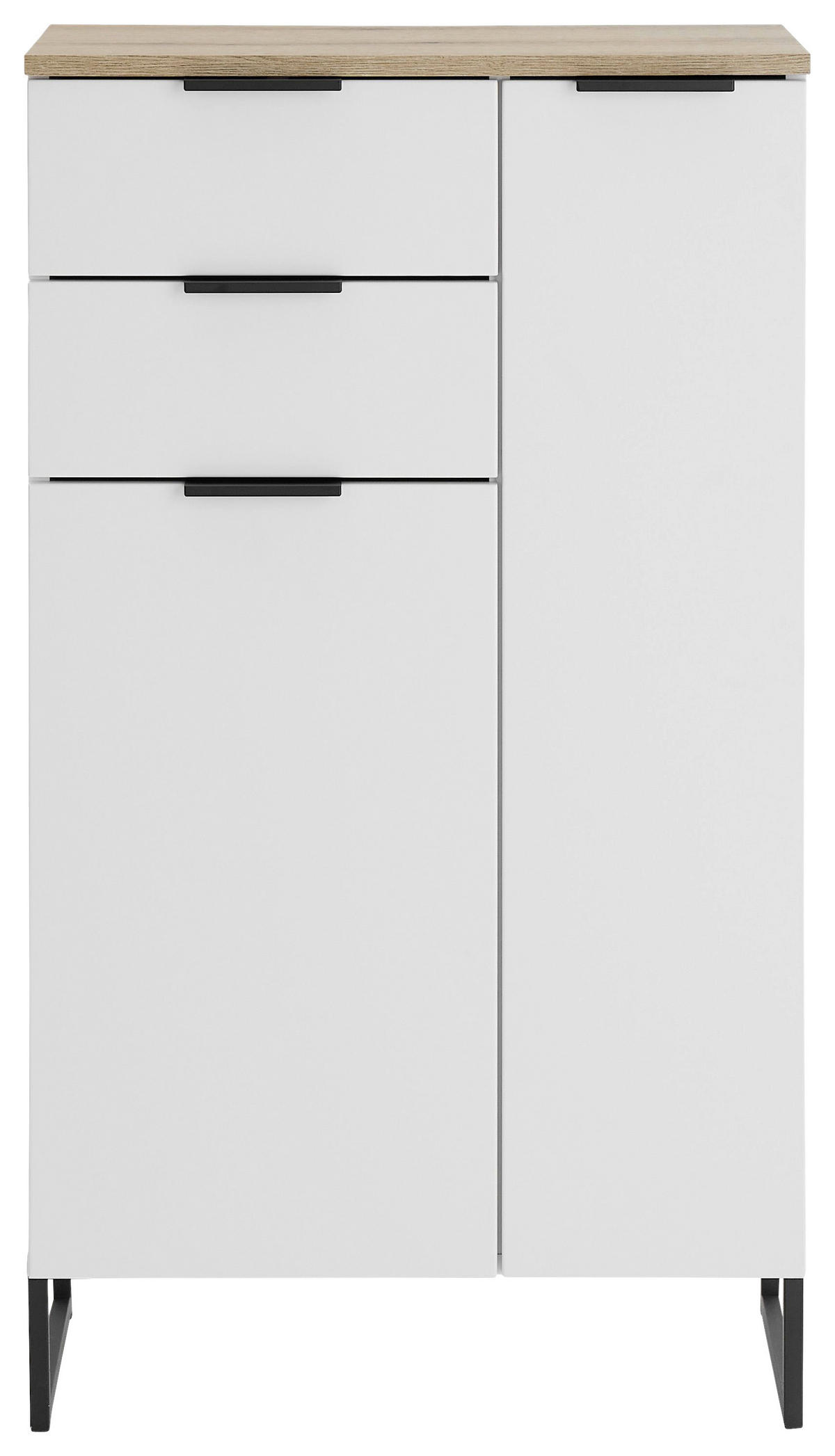 MIDISCHRANK 60/106/32 cm  - Eichefarben/Schwarz, KONVENTIONELL, Holzwerkstoff/Metall (60/106/32cm) - home24