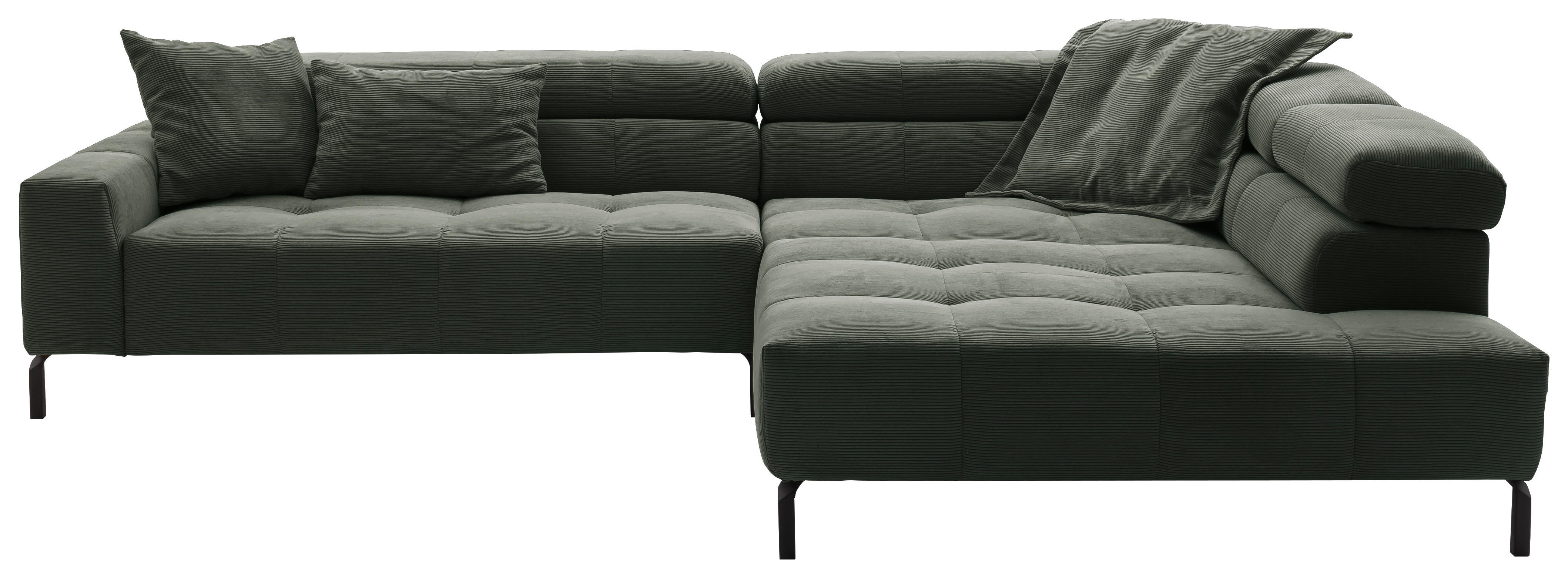 ECKSOFA in Feincord Olivgrün  - Schwarz/Olivgrün, Konventionell, Textil/Metall (311/219cm) - Hom`in