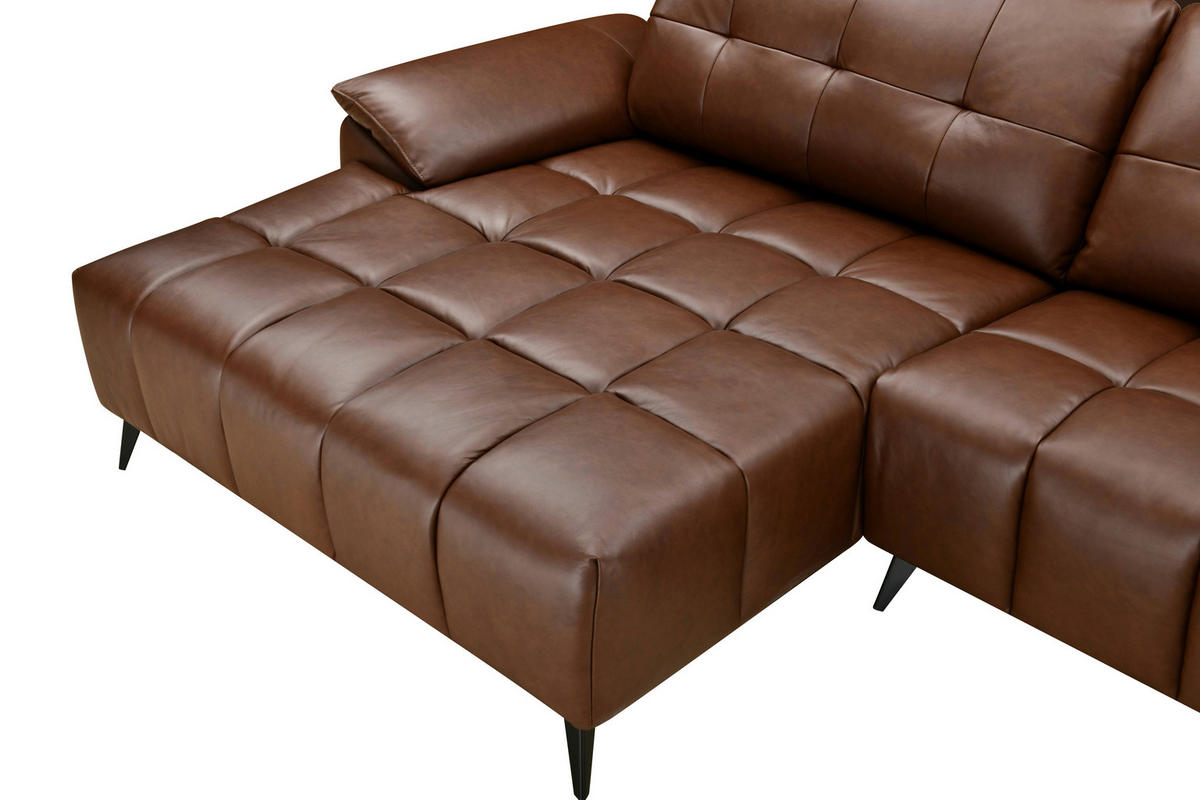 ECKSOFA Braun Echtleder Lederlook  - Schwarz/Braun, Design, Leder/Textil (266/86/120cm) - MID.YOU