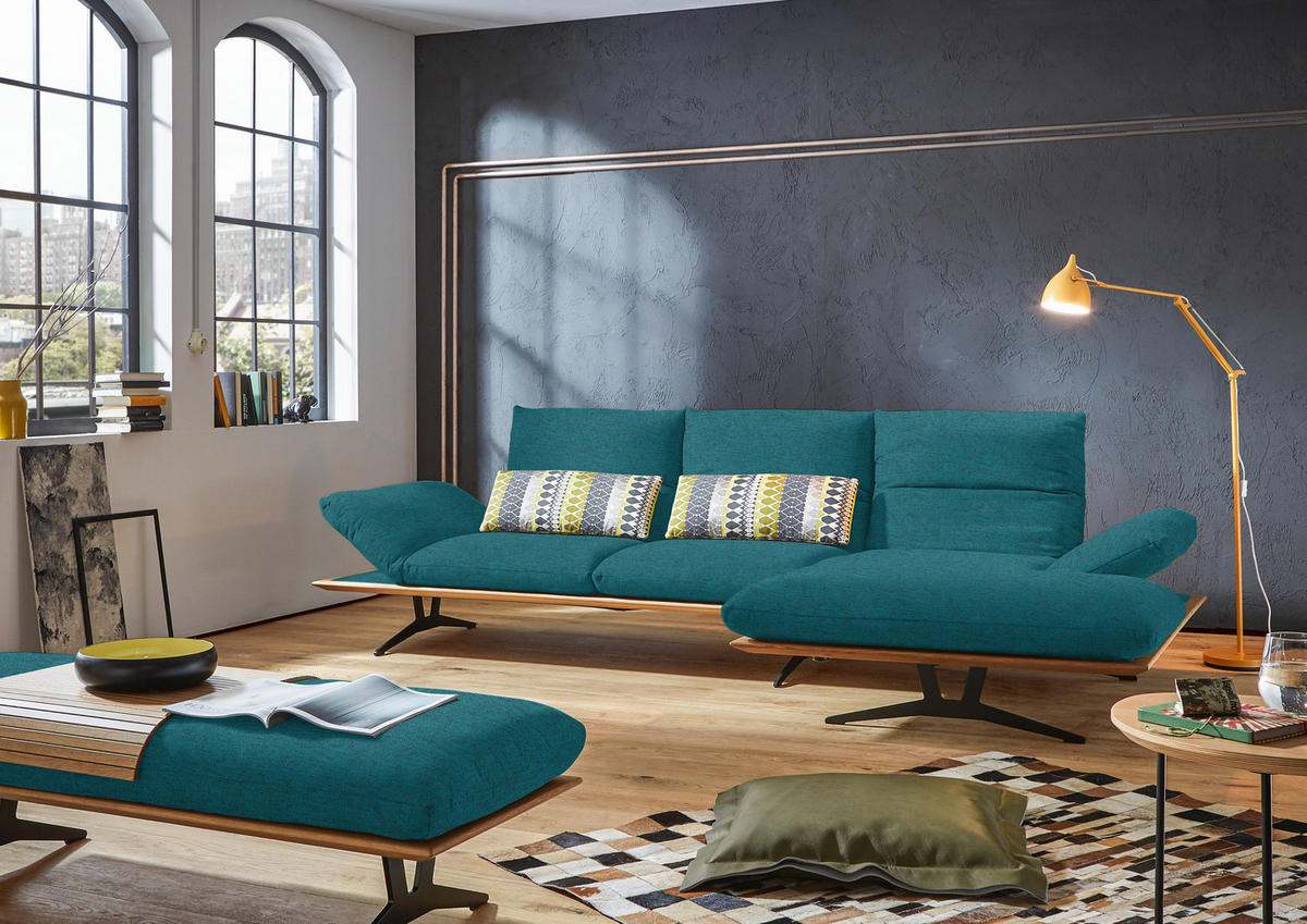 ECKSOFA in Flachgewebe Petrol  - Petrol/Schwarz, Design, Holz/Textil (314/159cm) - Dieter Knoll