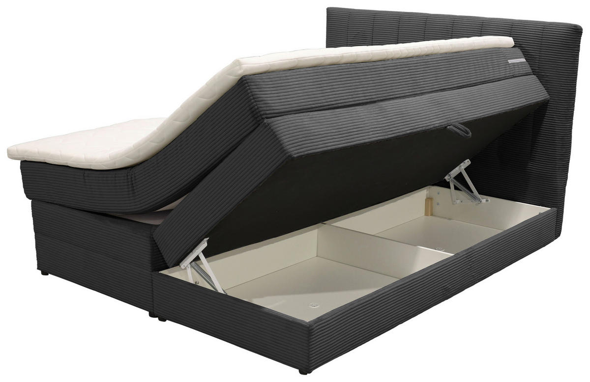 BOXSPRINGBETT 140/200 cm,  in Anthrazit, gepolstertes Kopfteil, Bettkasten, Topper, Matratzen, H2 + H2 = mittel  - Anthrazit/Schwarz, Basics, Kunststoff/Textil (140/200cm) - Boxxx