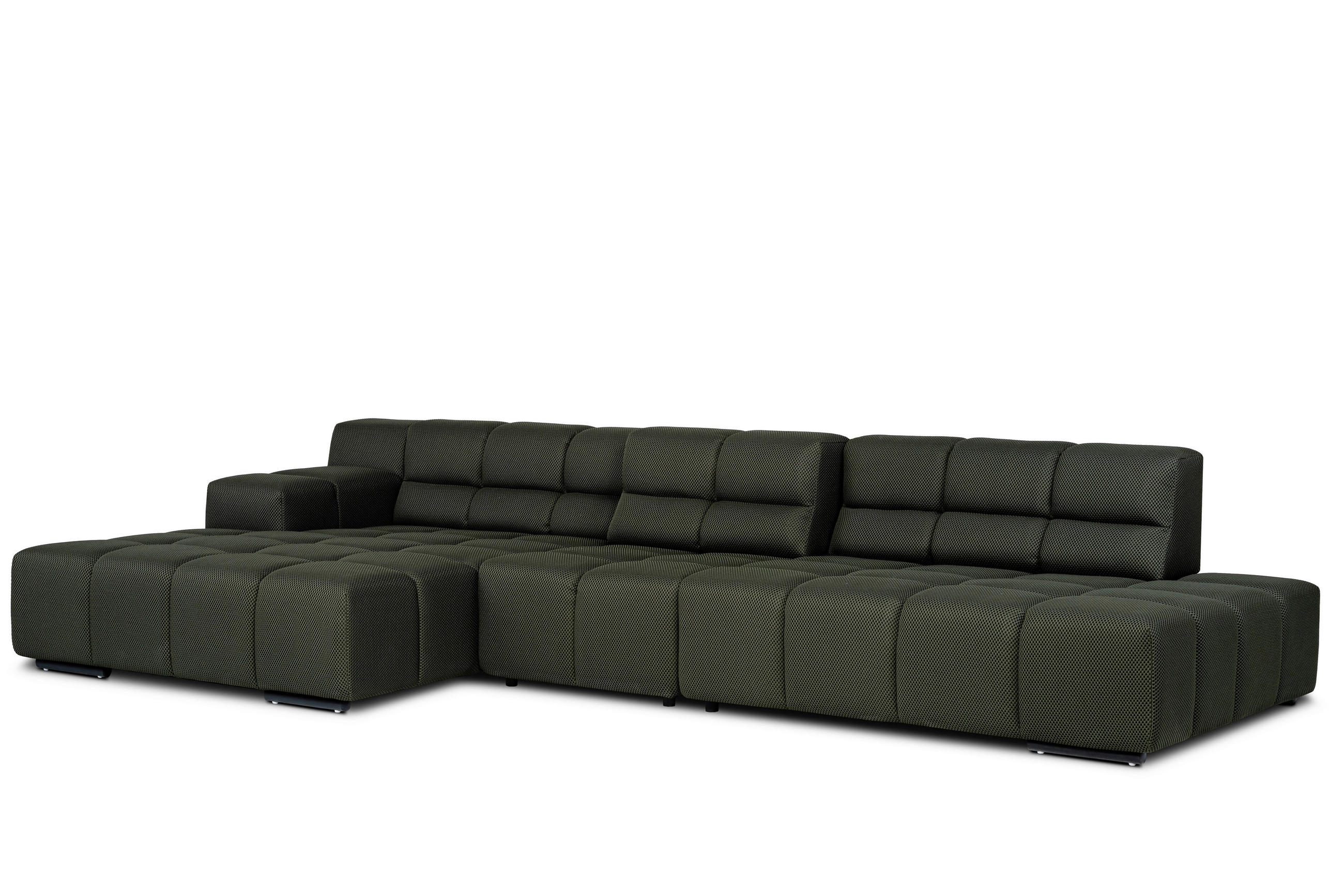 ECKSOFA Flachgewebe Olivgrün  - Schwarz/Olivgrün, Konventionell, Textil/Metall (356/169cm) - Designwerk