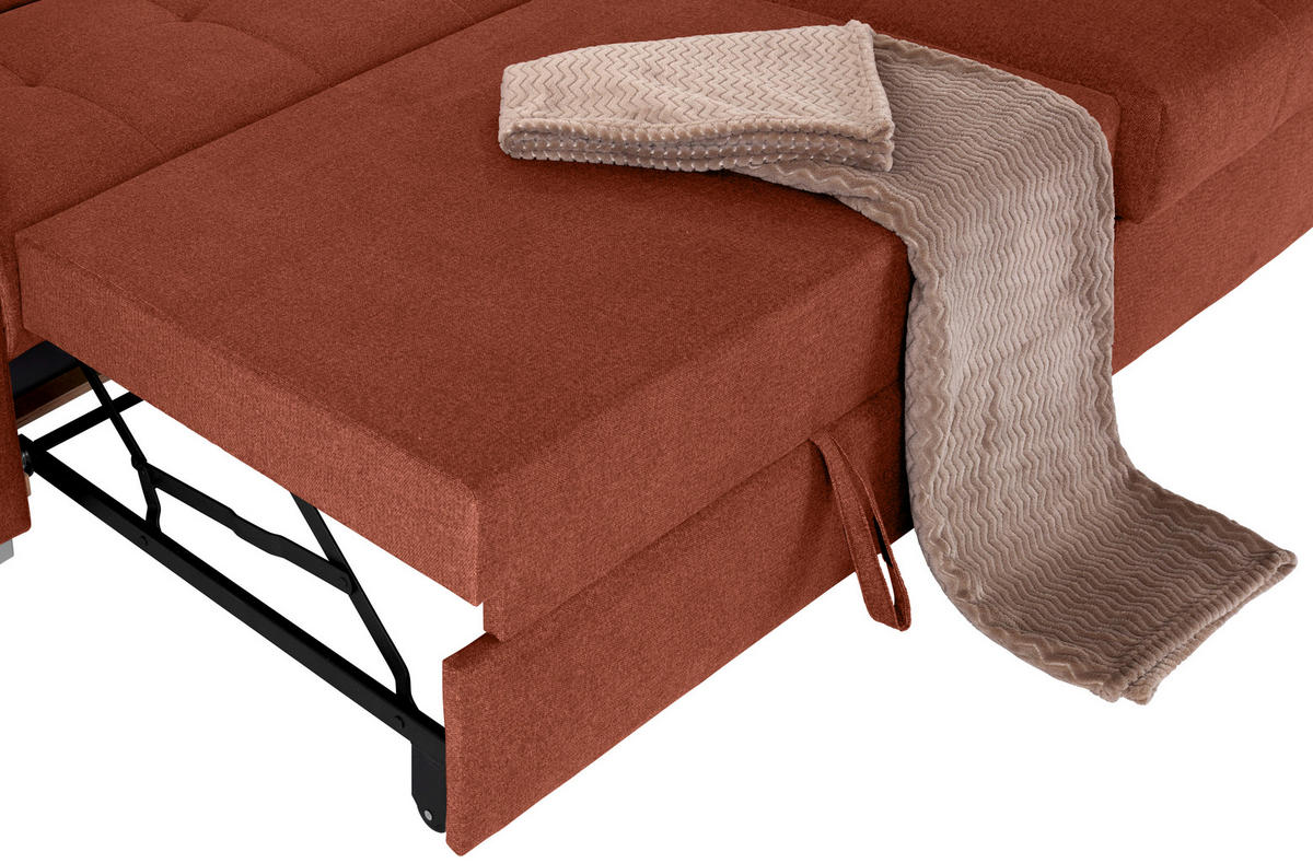 ECKSOFA in Velours Rostfarben  - Rostfarben/Silberfarben, Design, Holz/Textil (292/183cm) - Livetastic