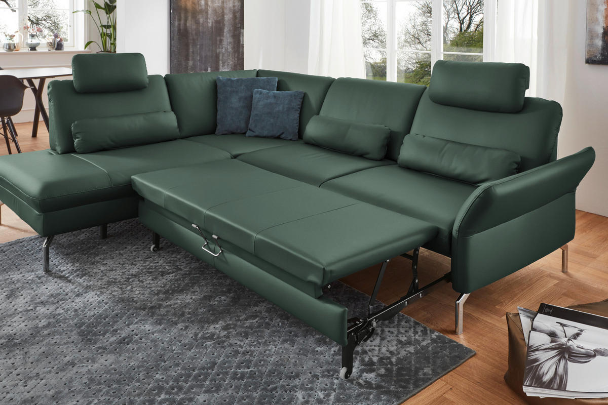 ECKSOFA in Echtleder Opal  220/284 cm  - Opal/Alufarben, KONVENTIONELL, Leder/Metall (220/284cm) - Beldomo Premium