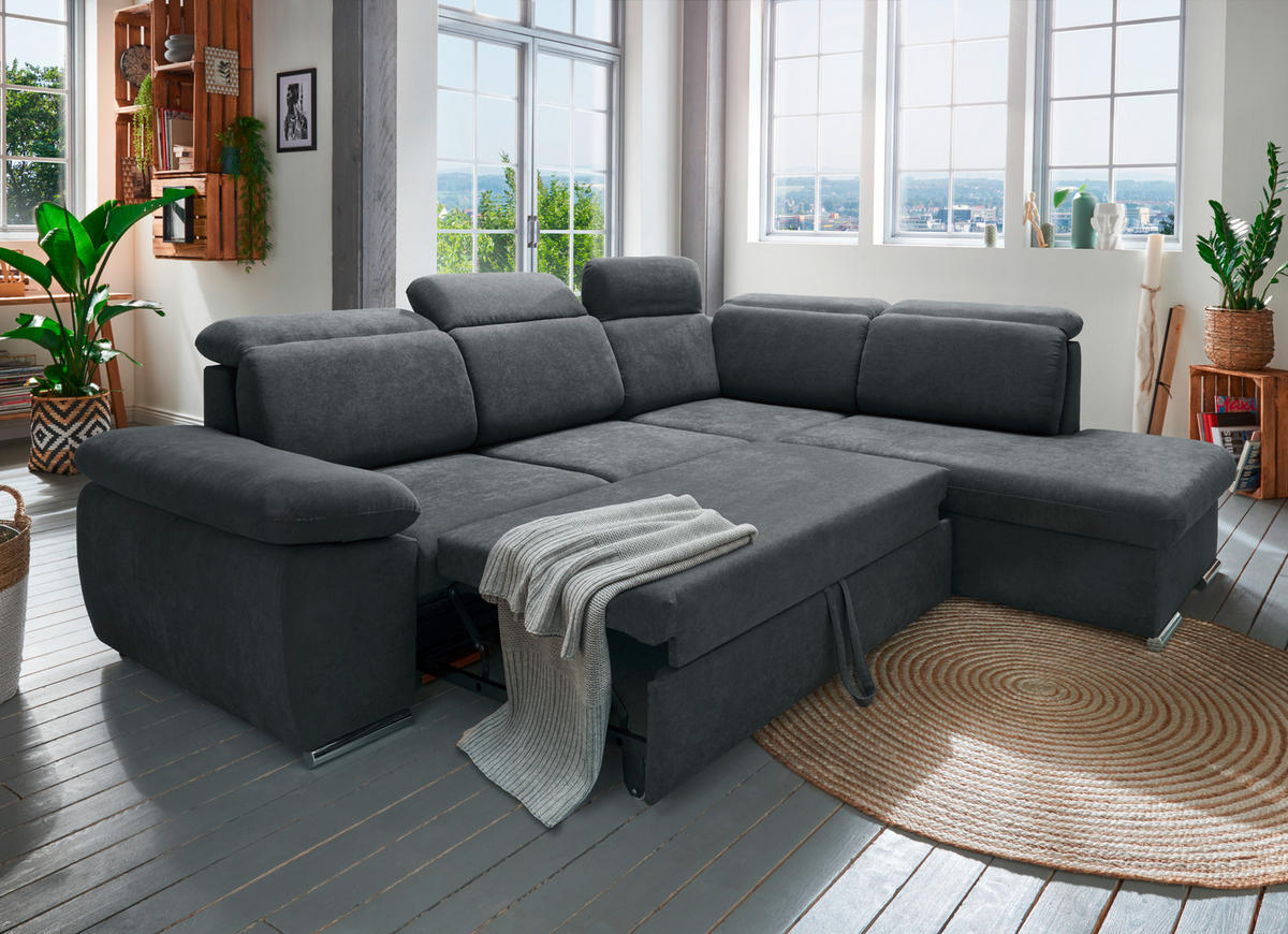 ECKSOFA Anthrazit Mikrofaser  - Chromfarben/Anthrazit, Design, Textil/Metall (283/228cm) - Livetastic