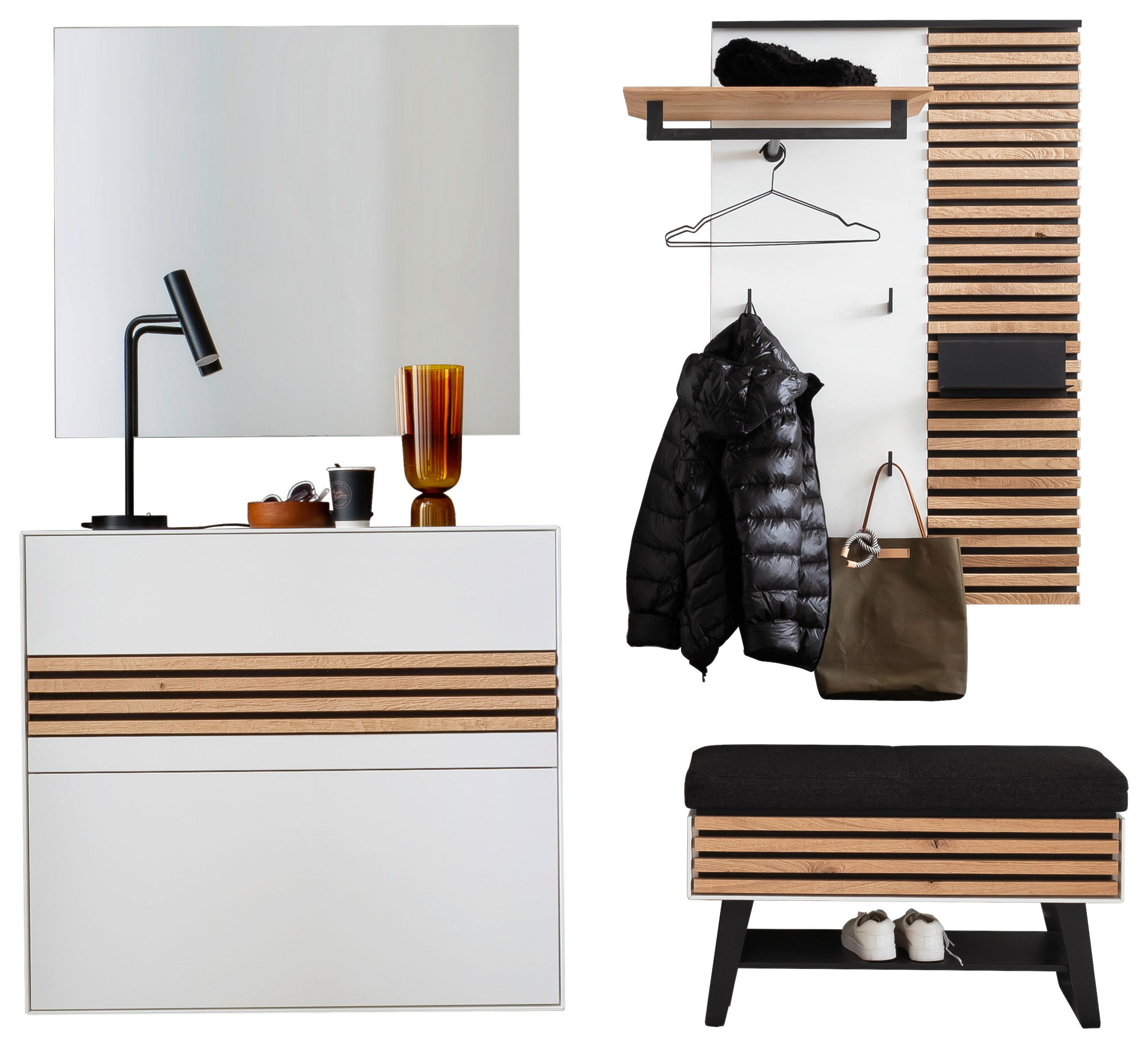 GARDEROBE 4-teilig  in 202/196/41 cm  - Eichefarben/Anthrazit, Design, Glas/Holz (202/196/41cm) - Schöner Wohnen