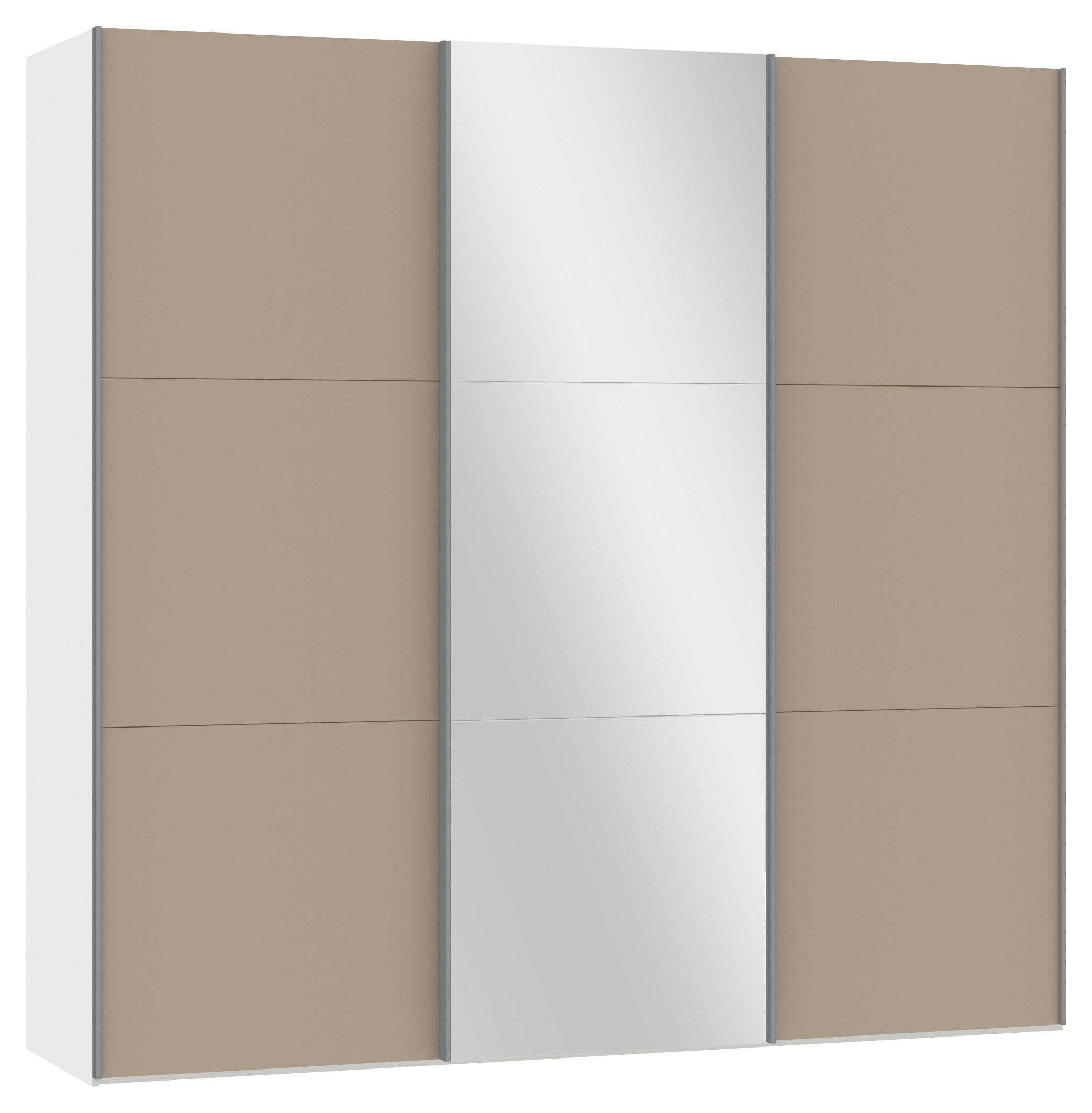 SCHWEBETÜRENSCHRANK  in Weiß, Hellbraun  - Hellbraun/Silberfarben, Design, Glas/Holzwerkstoff (227,6/220/65cm) - Jutzler