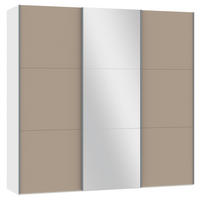 SCHWEBETÜRENSCHRANK  in Weiß, Hellbraun  - Hellbraun/Silberfarben, Design, Glas/Holzwerkstoff (227,6/220/65cm) - Jutzler