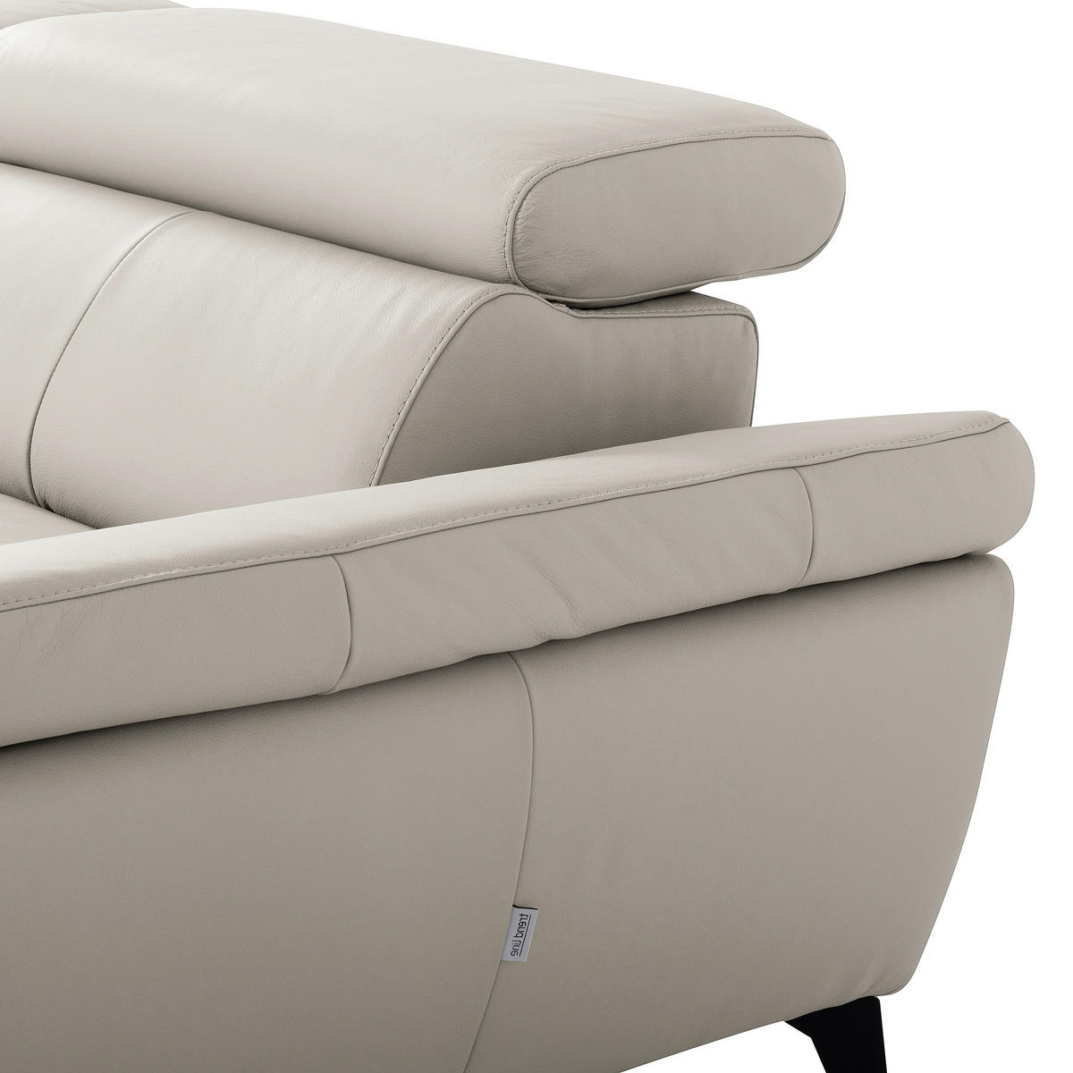 ECKSOFA SONO in Lederlook Echtleder Platinfarben Armteilverstellung, Kopfteilverstellung  252/179 cm  - Platinfarben/Schwarz, Design, Leder/Textil (252/179cm) - Livetastic