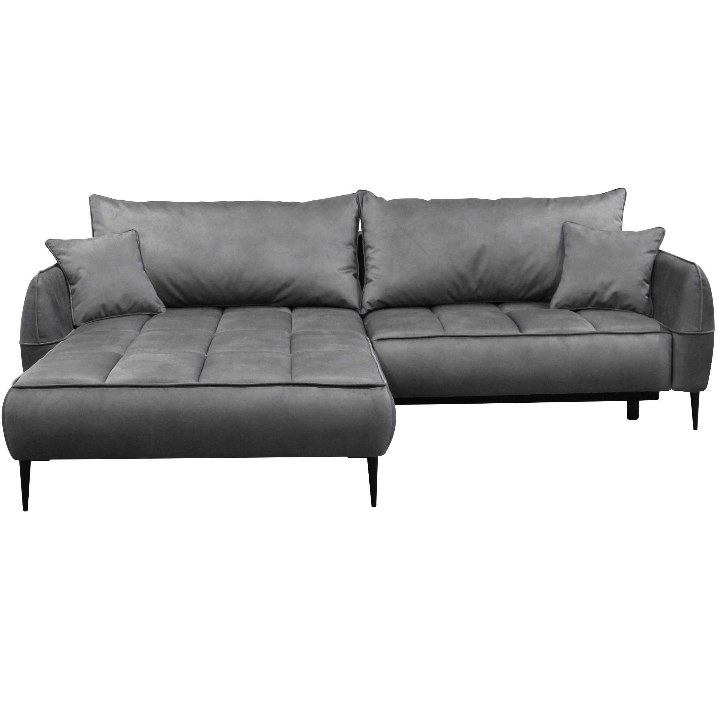 ECKSOFA Grau Velours  - Schwarz/Grau, Design, Textil/Metall (189/260cm) - MID.YOU