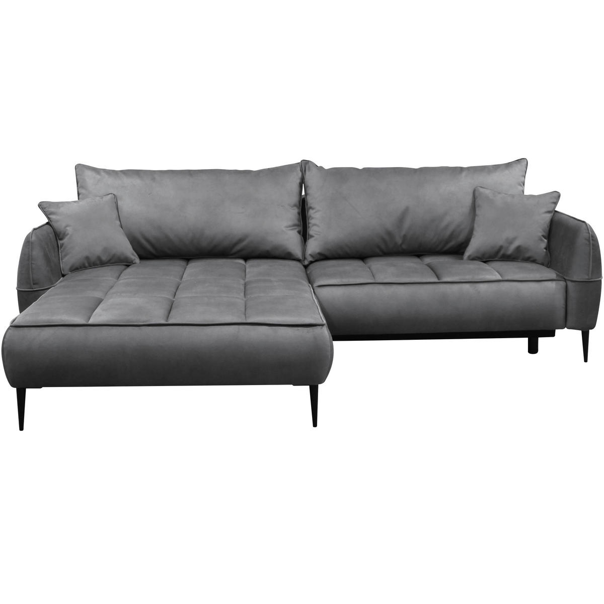 ECKSOFA Grau Velours  - Schwarz/Grau, Design, Textil/Metall (189/260cm) - MID.YOU