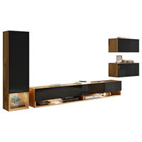 WOHNWAND Alba 4-teilig  in Eiche Wotan, Schwarz Hochglanz  270/130/32,5 cm  - Schwarz Hochglanz/Weiß Hochglanz, LIFESTYLE, Holzwerkstoff (270/130/32,5cm) - P & B