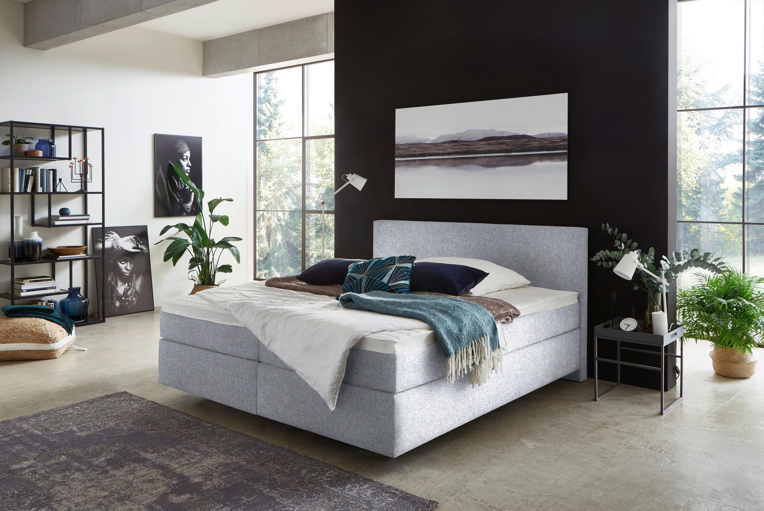 BOXSPRINGBETT 160/200 cm  in Hellgrau  - Hellgrau/Schwarz, Konventionell, Kunststoff/Textil (160/200cm) - Hom`in