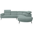 ECKSOFA Mintgrün Velours  - Schwarz/Mintgrün, Design, Textil/Metall (299/264cm) - Novel