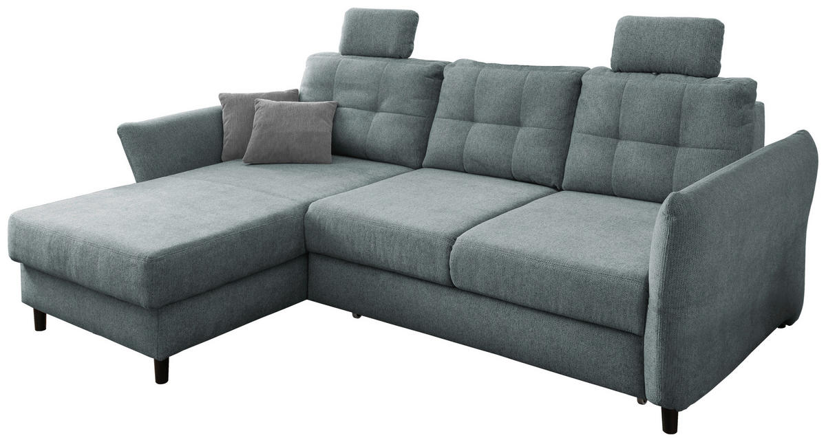 ECKSOFA in Chenille Blau  - Mintgrau/Blau, Modern, Holz/Textil (176/250-280cm) - Livetastic