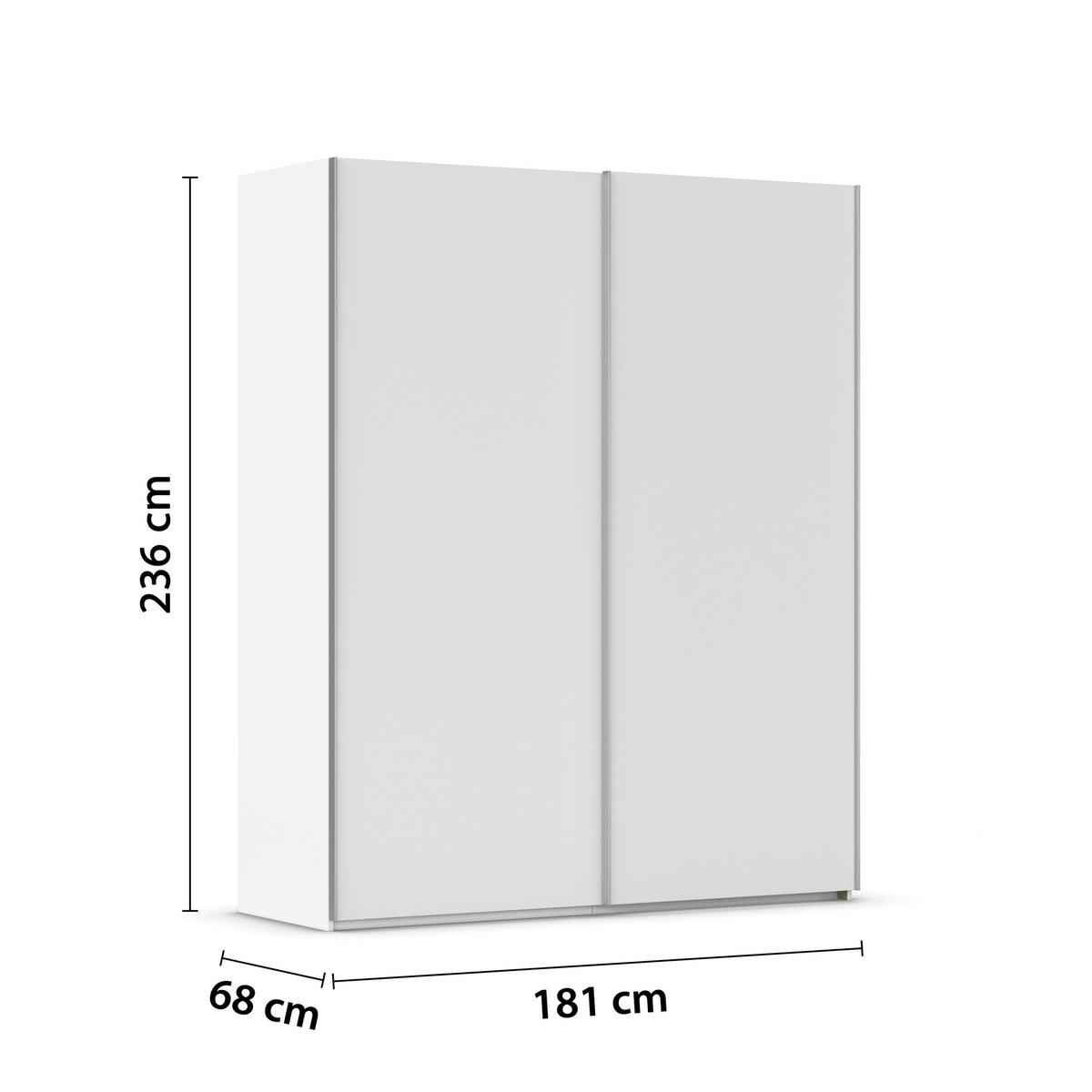 SCHWEBETÜRENSCHRANK 181/236/68 cm 2-türig Weiß, Weiß Hochglanz  - Weiß Hochglanz/Alufarben, Basics, Holzwerkstoff/Metall (181/236/68cm) - Novel