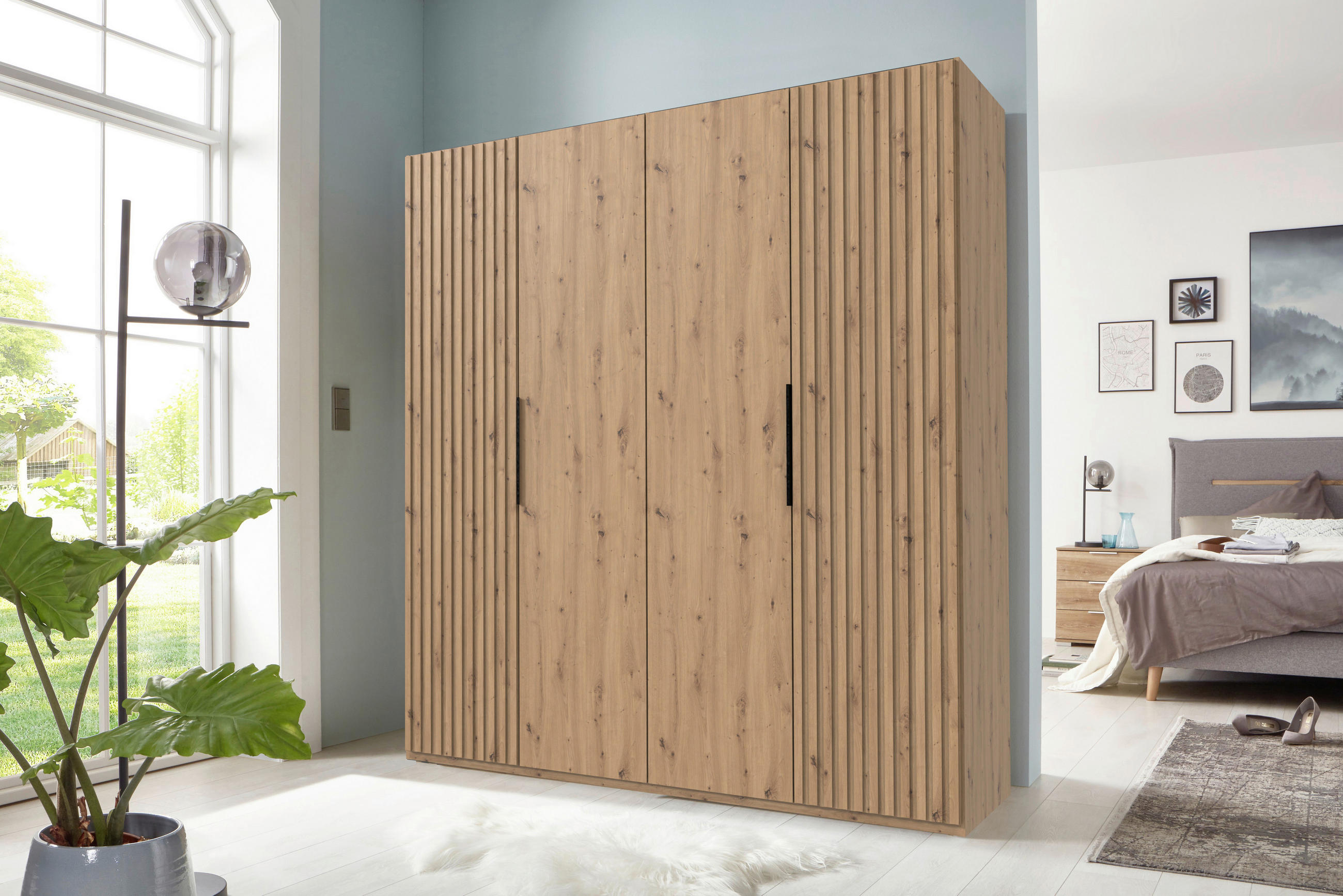 DREHTÜRENSCHRANK in Eiche Artisan  - Schwarz/Eiche Artisan, Modern, Holzwerkstoff/Metall (200/216/58cm) - MID.YOU