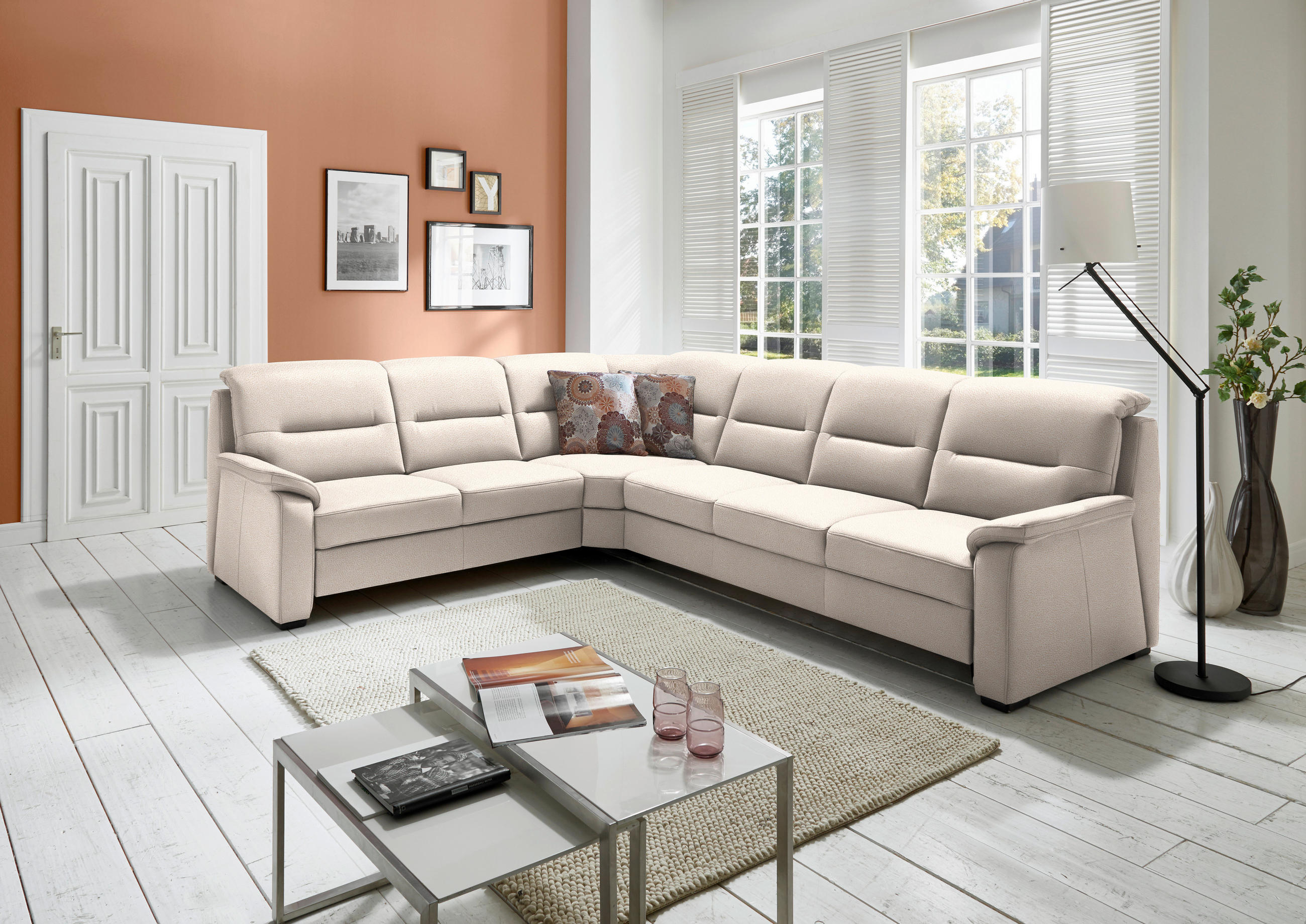 ECKSOFA in Mikrofaser Creme  245/303 cm  - Creme/Schwarz, KONVENTIONELL, Holz/Textil (245/303cm) - Beldomo Comfort