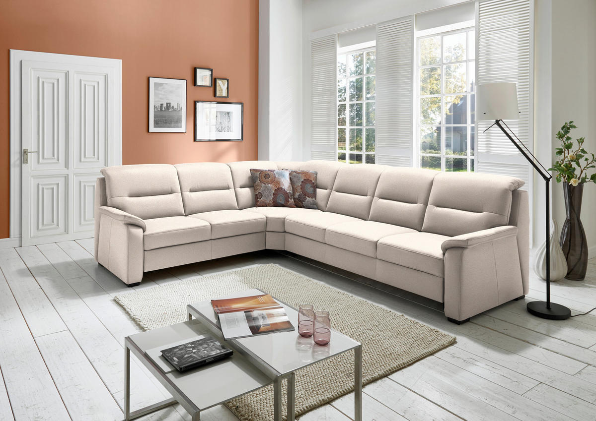 ECKSOFA in Mikrofaser Creme  245/303 cm  - Creme/Schwarz, KONVENTIONELL, Holz/Textil (245/303cm) - Beldomo Comfort