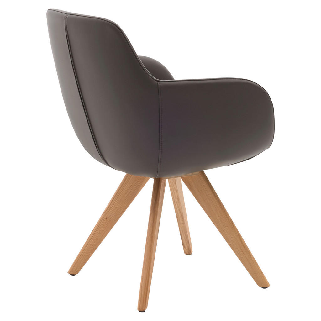 Thumbnail - Musterring Armlehnstuhl, Dunkelbraun, Holz, Leder, Echtleder, Rindleder, Wildeiche, Stativgestell, 62x86x66 cm, Beinausw...