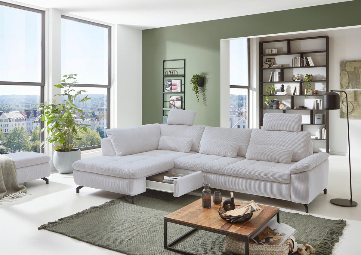 ECKSOFA in Cord, Velours Grau  - Schwarz/Grau, Design, Textil/Metall (197/291cm) - Beldomo Style