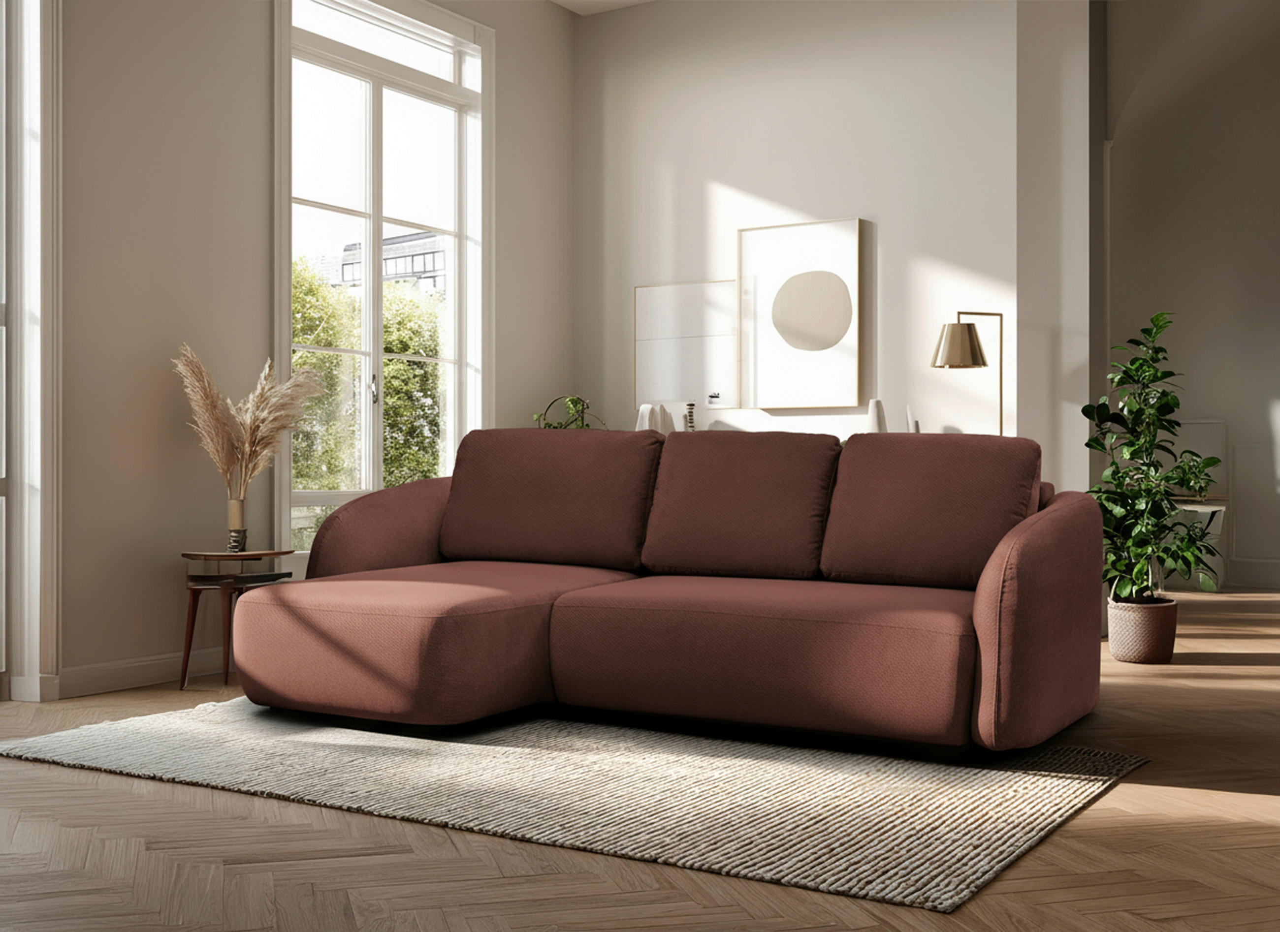 ECKSOFA PORTO Rot  - Rot/Schwarz, Design, Textil (154/270cm) - MID.YOU