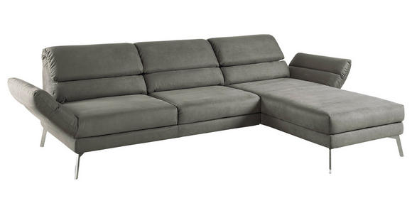 ECKSOFA in Mikrofaser Graphitfarben  - Chromfarben/Graphitfarben, Design, Textil/Metall (279/176cm) - Dieter Knoll