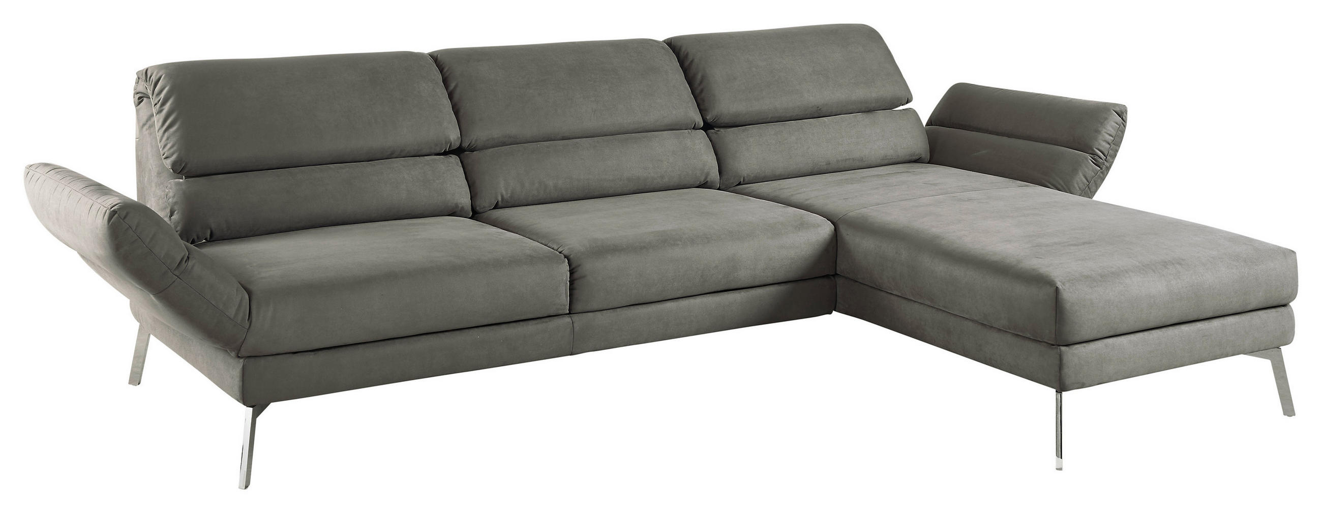 ECKSOFA Graphitfarben Mikrofaser  - Chromfarben/Graphitfarben, Design, Textil/Metall (279-327/176-217cm) - Dieter Knoll