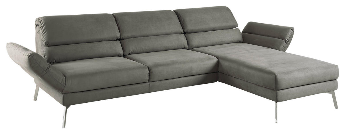 ECKSOFA Graphitfarben Mikrofaser  - Chromfarben/Graphitfarben, Design, Textil/Metall (279-327/176-217cm) - Dieter Knoll