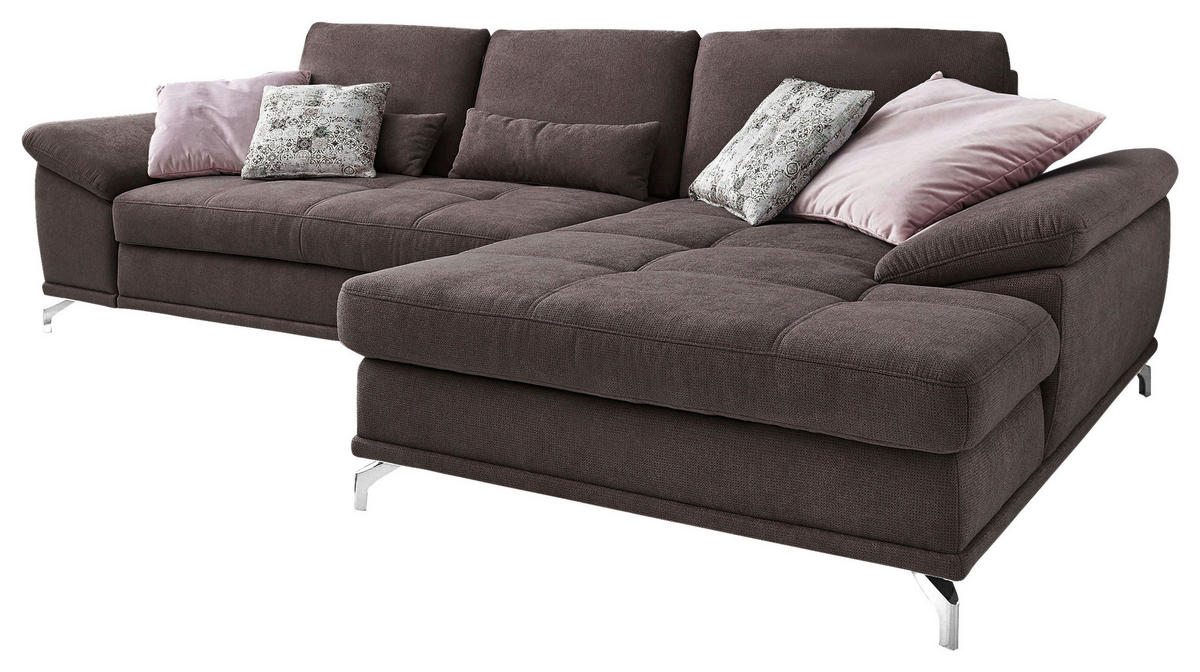ECKSOFA Dunkelbraun Flachgewebe Sitztiefenverstellung  - Dunkelbraun/Silberfarben, KONVENTIONELL, Textil/Metall (301/176cm) - Sit & More