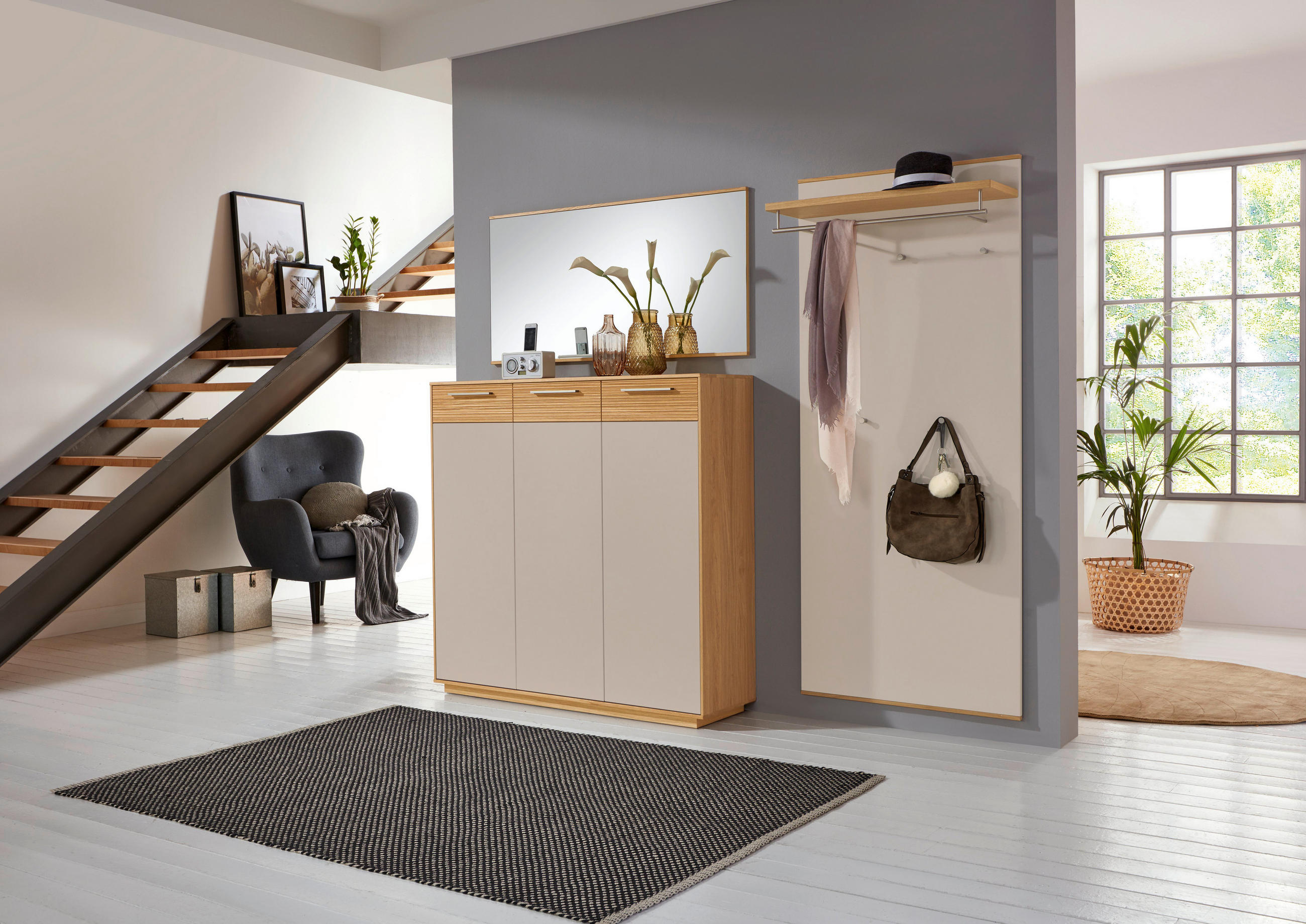 GARDEROBE 3-teilig in 220/195/37 cm - Taupe/Eichefarben, Design, Holz/Holzwerkstoff (220/195/37cm)