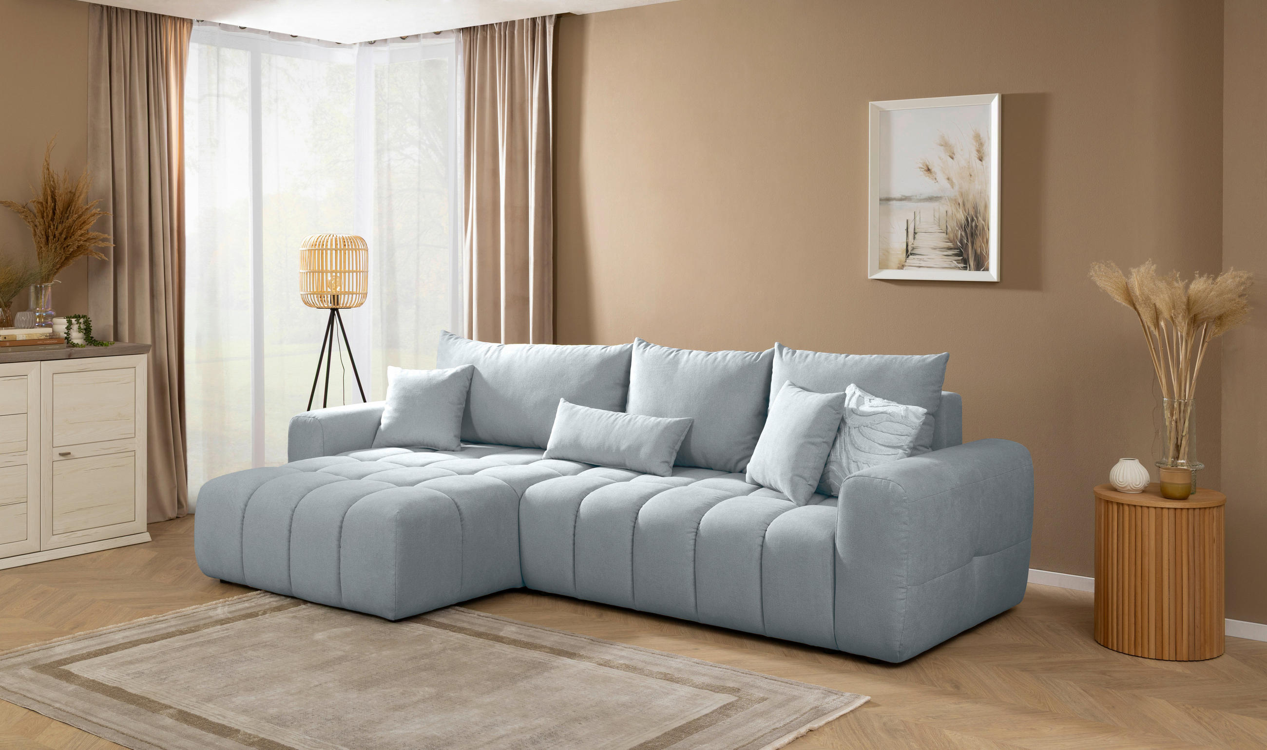 ECKSOFA in Velours Grau  - Schwarz/Grau, Konventionell, Kunststoff/Textil (168/298cm) - Carryhome