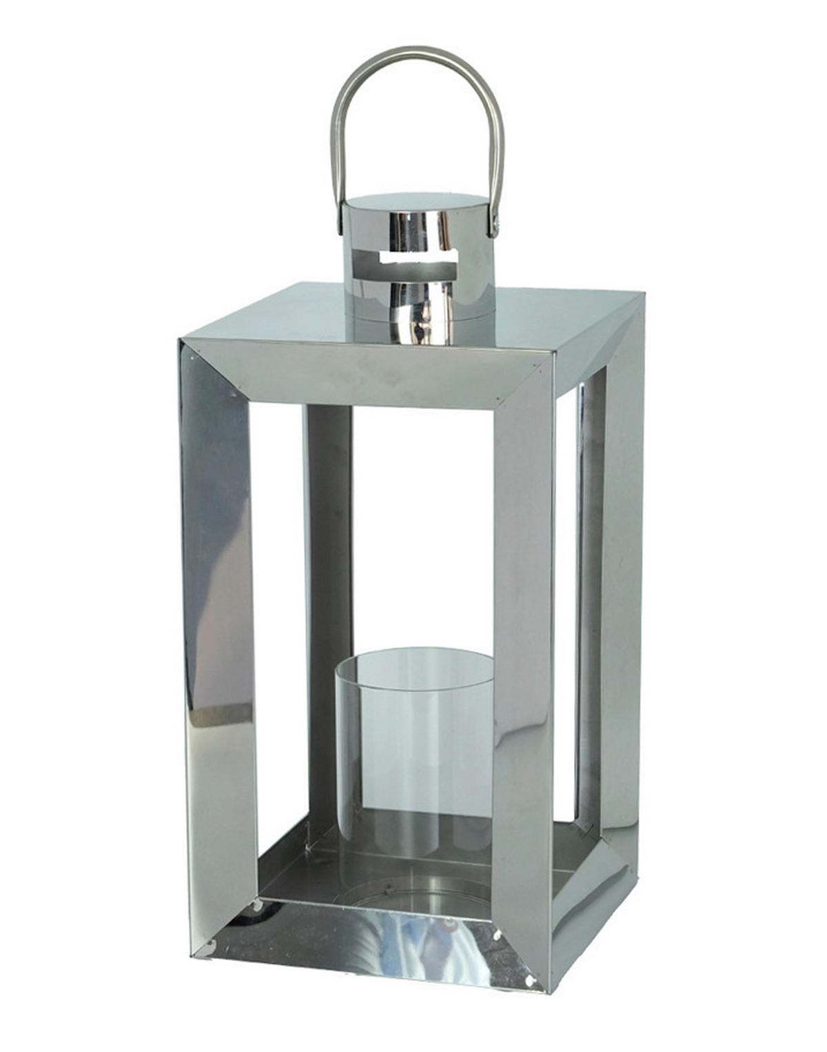 LATERNE - Edelstahlfarben, Design, Glas/Metall (19/37,5/19cm) - Ambia Home