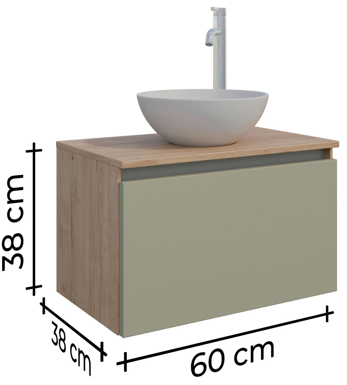 WASCHTISCHKOMBI 60,3 cm  - Edelstahlfarben/Eichefarben, MODERN, Keramik/Holzwerkstoff (60,3cm) - Celina Home