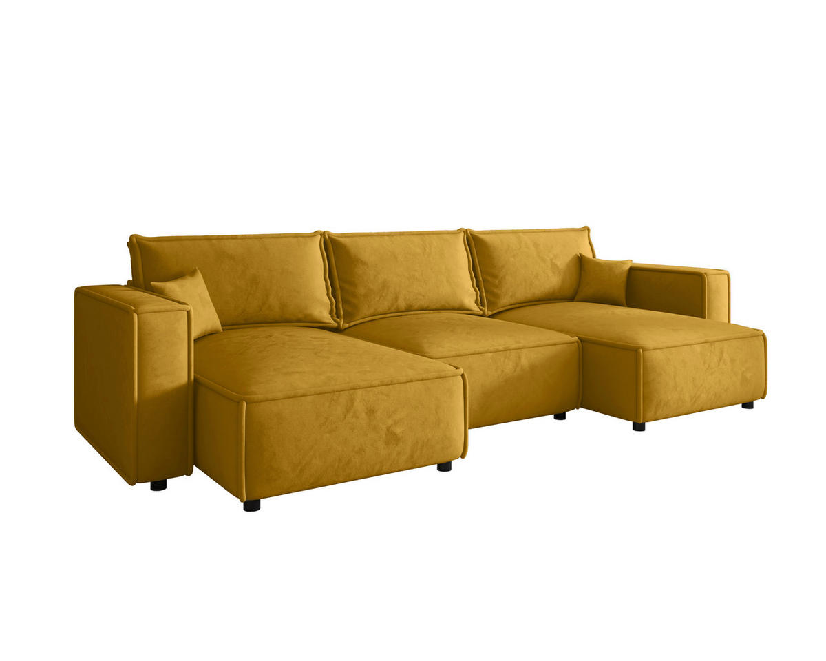 WOHNLANDSCHAFT Senfgelb Webstoff  - Senfgelb/Schwarz, MODERN, Kunststoff/Textil (350/153/68cm) - Xora