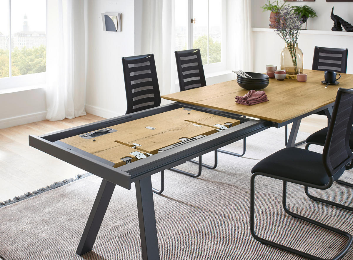 ESSTISCH in Metall, Holzwerkstoff 160-225/90/75 cm  - Eichefarben/Anthrazit, Design, Holzwerkstoff/Metall (160-225/90/75cm) - Venjakob