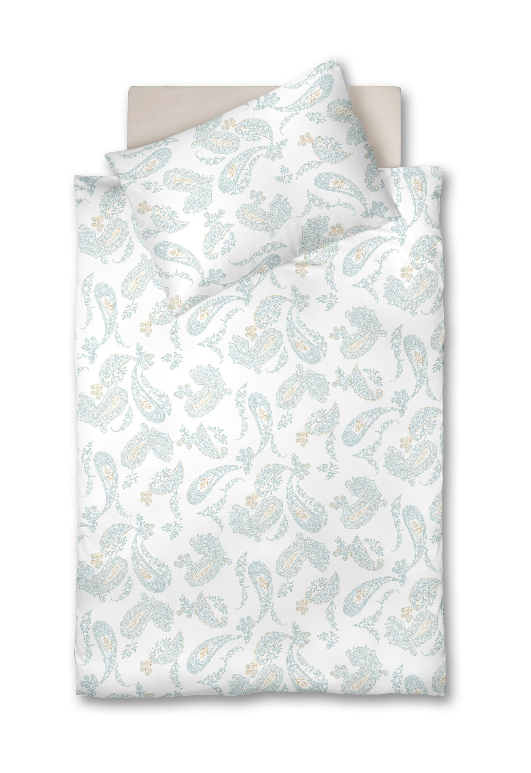 POVLEČENÍ, makosatén, tyrkysová, bílá, tmavě žlutá, 140/200 cm  - bílá/tmavě žlutá, Lifestyle, textil (140/200cm) - Fleuresse
