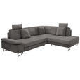 ECKSOFA in Flachgewebe Braun  - Chromfarben/Braun, Design, Textil/Metall (296/229cm) - Novel