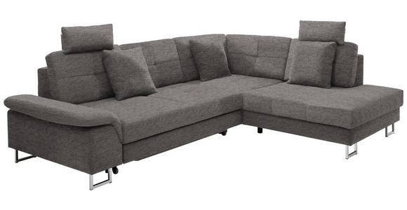 ECKSOFA in Flachgewebe Braun  - Chromfarben/Braun, Design, Textil/Metall (296/229cm) - Novel