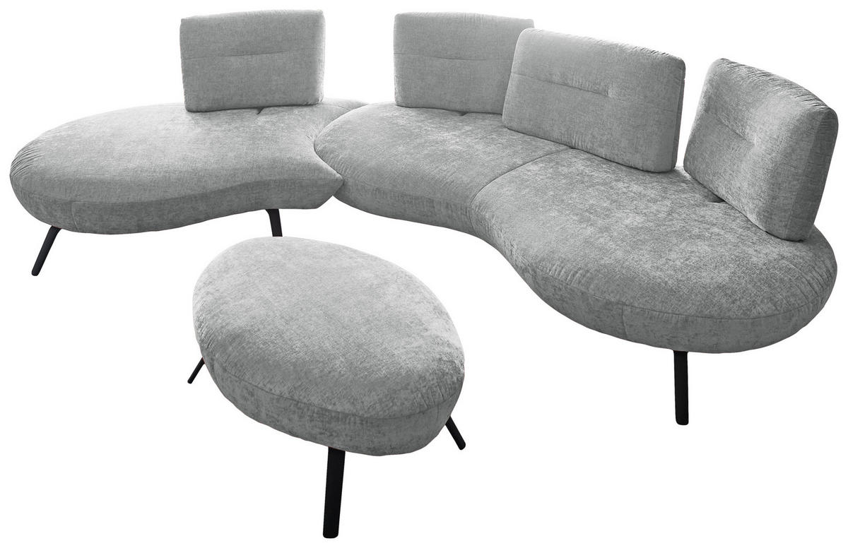 BIGSOFA Flachgewebe Hellgrau  - Hellgrau/Schwarz, Design, Textil/Metall (456/93/138cm) - Moderano