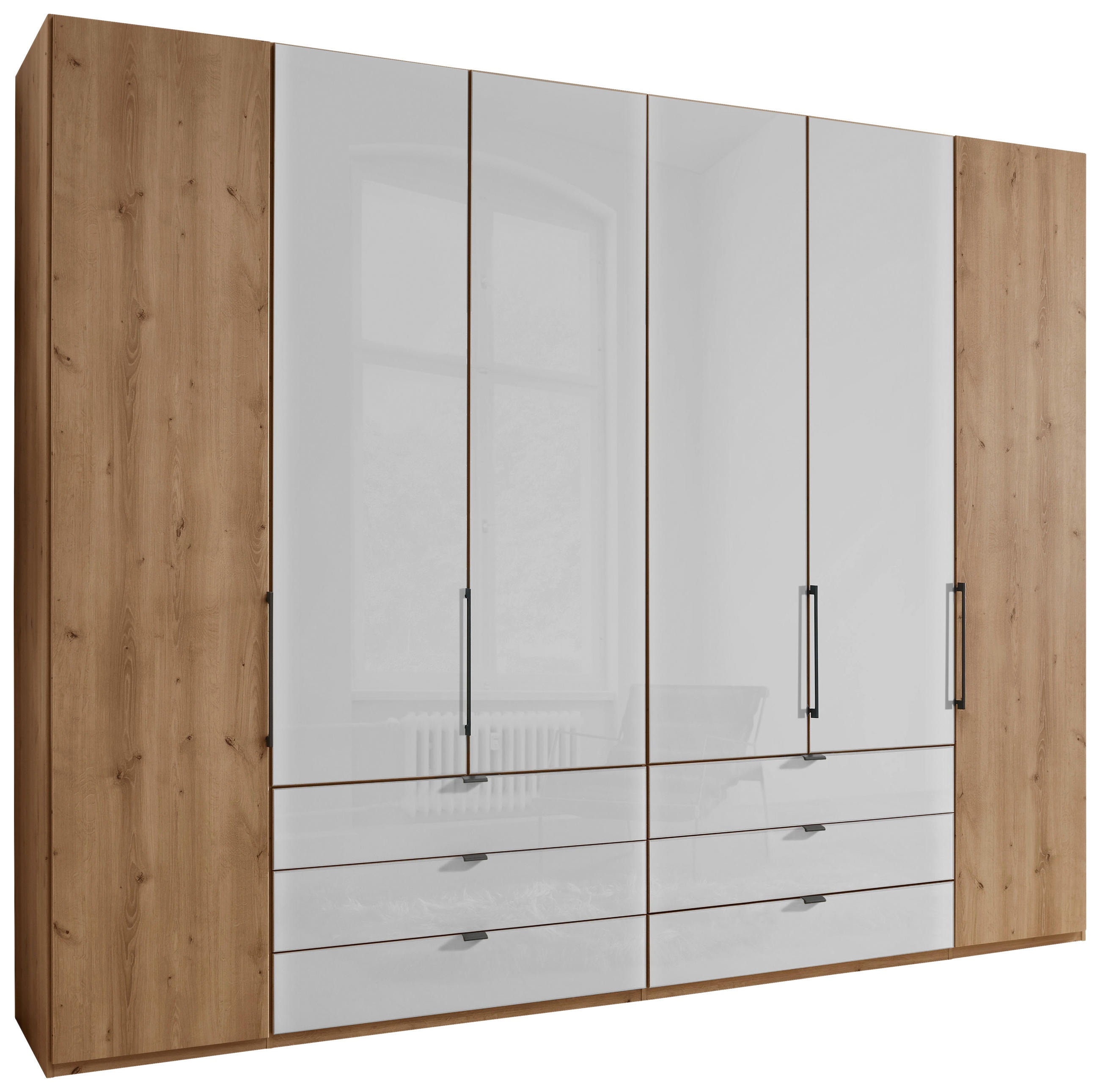 DREHTÜRENSCHRANK in Weiss, Eiche Bianco  - Schieferfarben/Weiss, Konventionell, Glas/Holzwerkstoff (300/216/58cm) - Dieter Knoll