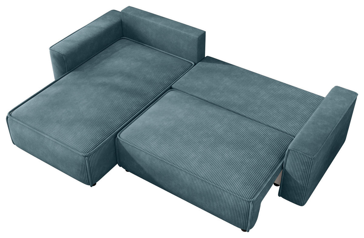 ECKSOFA 190/280 cm MERO in Cord Blau Zierkissen, Rückenkissen, Bettkasten  190/280 cm  - Blau/Schwarz, MODERN, Kunststoff/Textil (190/280cm) - MID.YOU