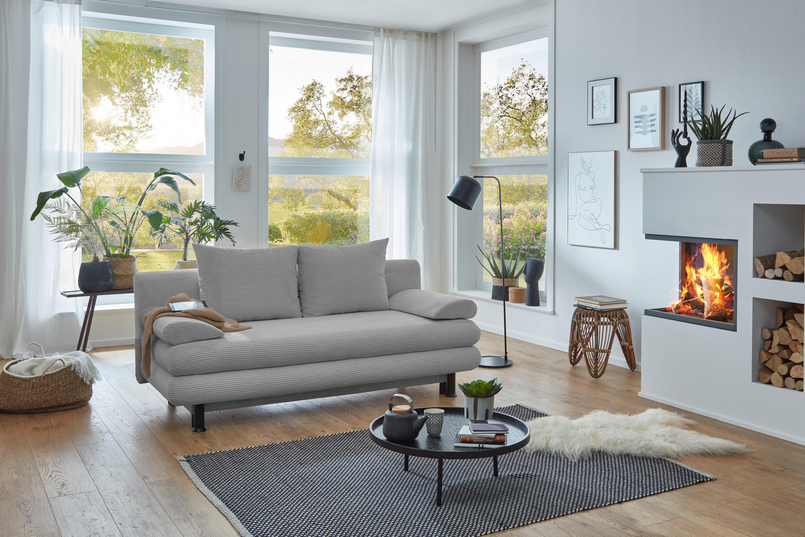 SCHLAFSOFA Cord Hellgrau  - Hellgrau/Schwarz, KONVENTIONELL, Kunststoff/Textil (196/77/92cm) - Carryhome