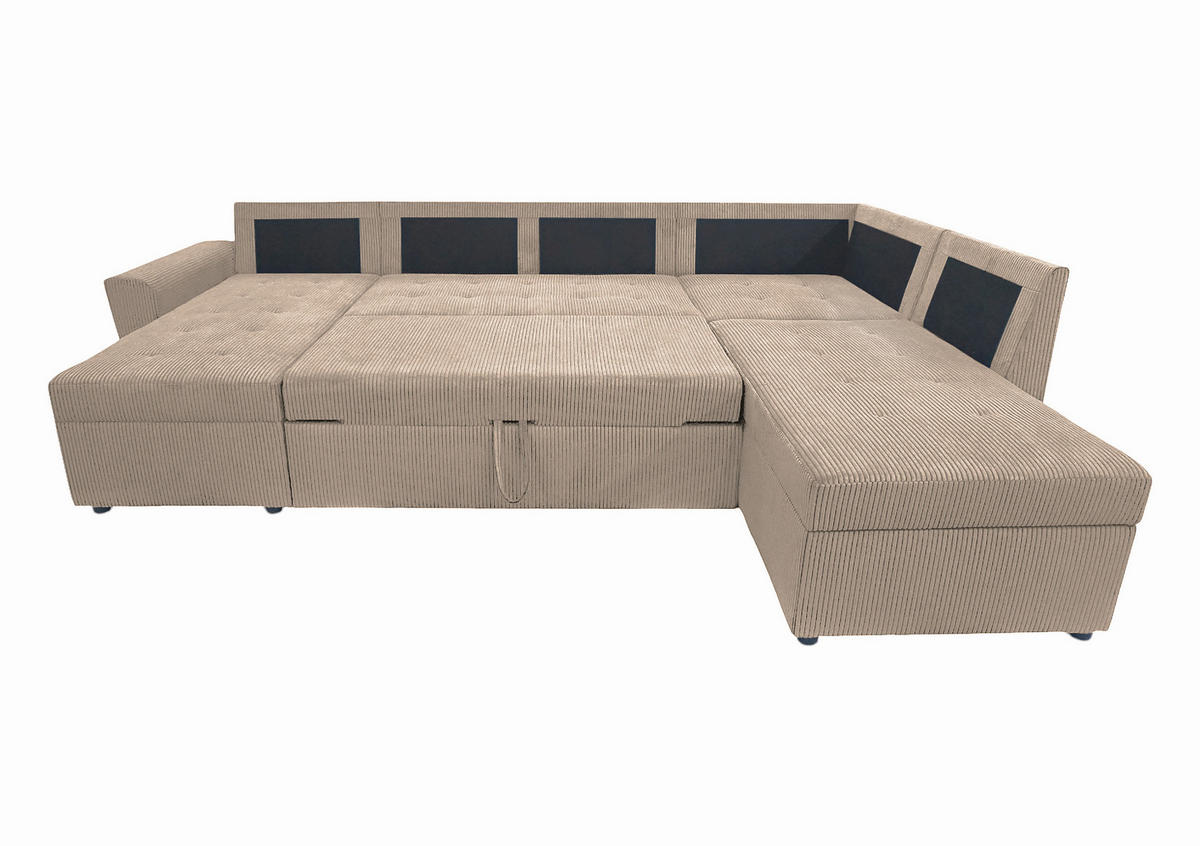 WOHNLANDSCHAFT in Cord Taupe  - Taupe/Schwarz, Design, Kunststoff/Textil (155/297/212cm) - MID.YOU