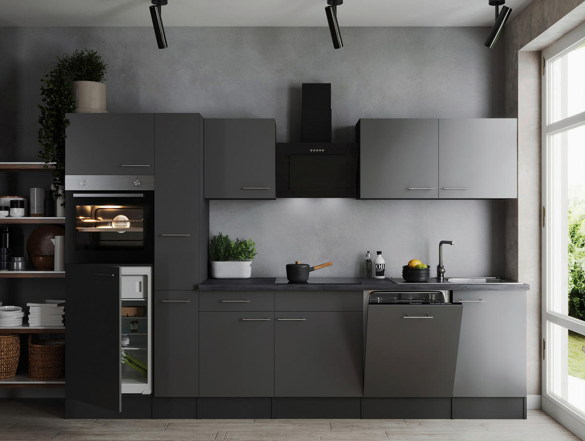 MODULKÖK 310 cm   i grå  - silver/grå, Design, metall/trämaterial (310cm) - Respekta