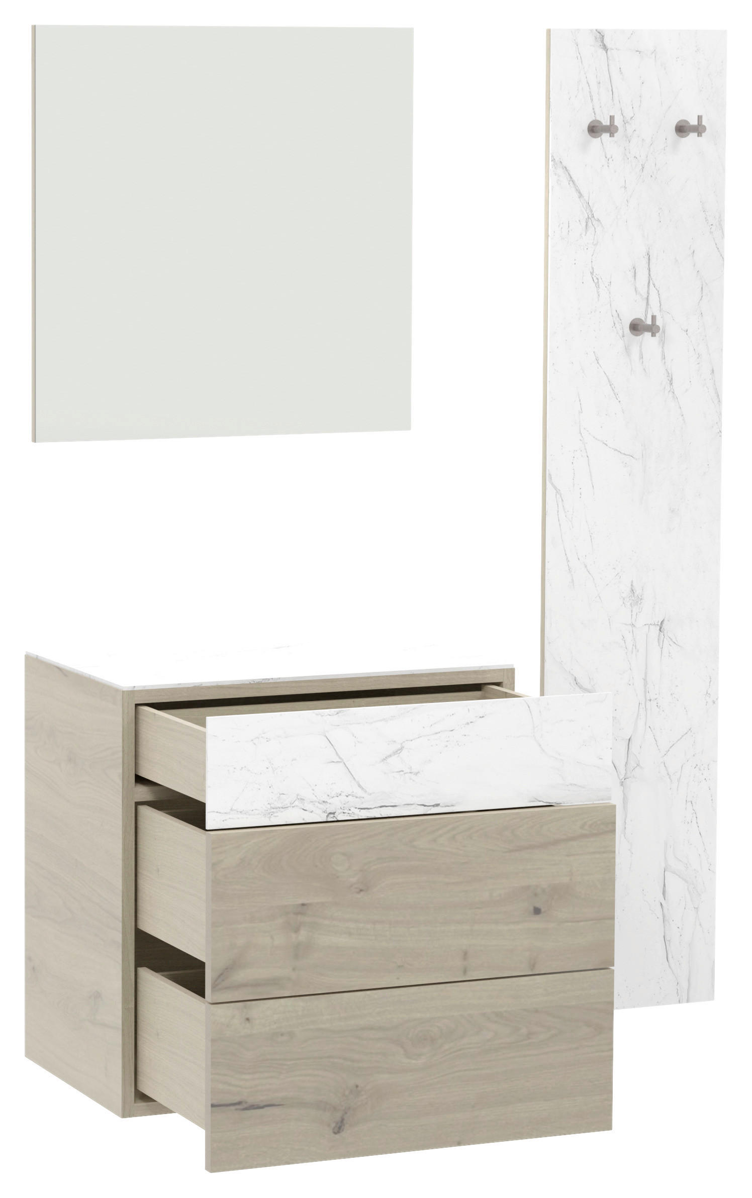 GARDEROBE 3-teilig  in 120/194/42,6 cm  - Eichefarben/Weiß, Natur, Glas/Holz (120/194/42,6cm) - Voglauer