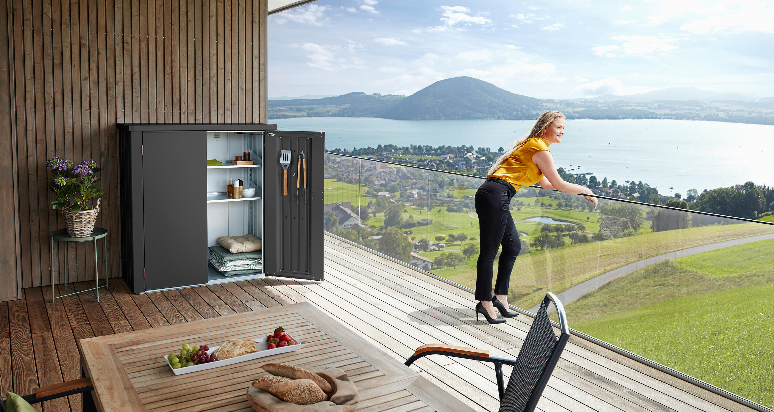 GERÄTESCHRANK - Dunkelgrau, Basics, Metall (132/140/57cm) - Biohort