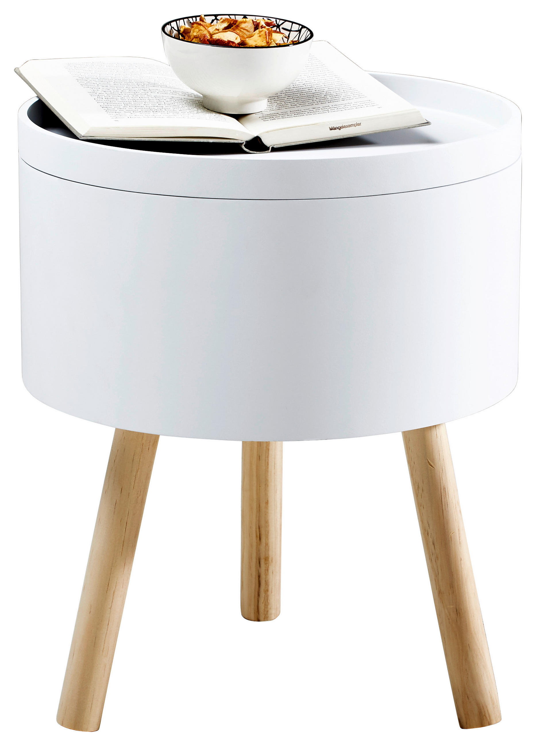 BEISTELLTISCH Pinie massiv Weiß rund  - Weiß, Holz (37,5/45cm)