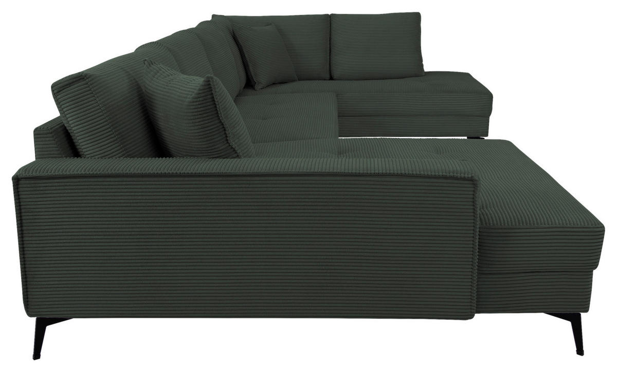 WOHNLANDSCHAFT ZERO Dunkelgrün Cord  - Dunkelgrün/Schwarz, Trend, Textil/Metall (173/362/195cm) - Livetastic